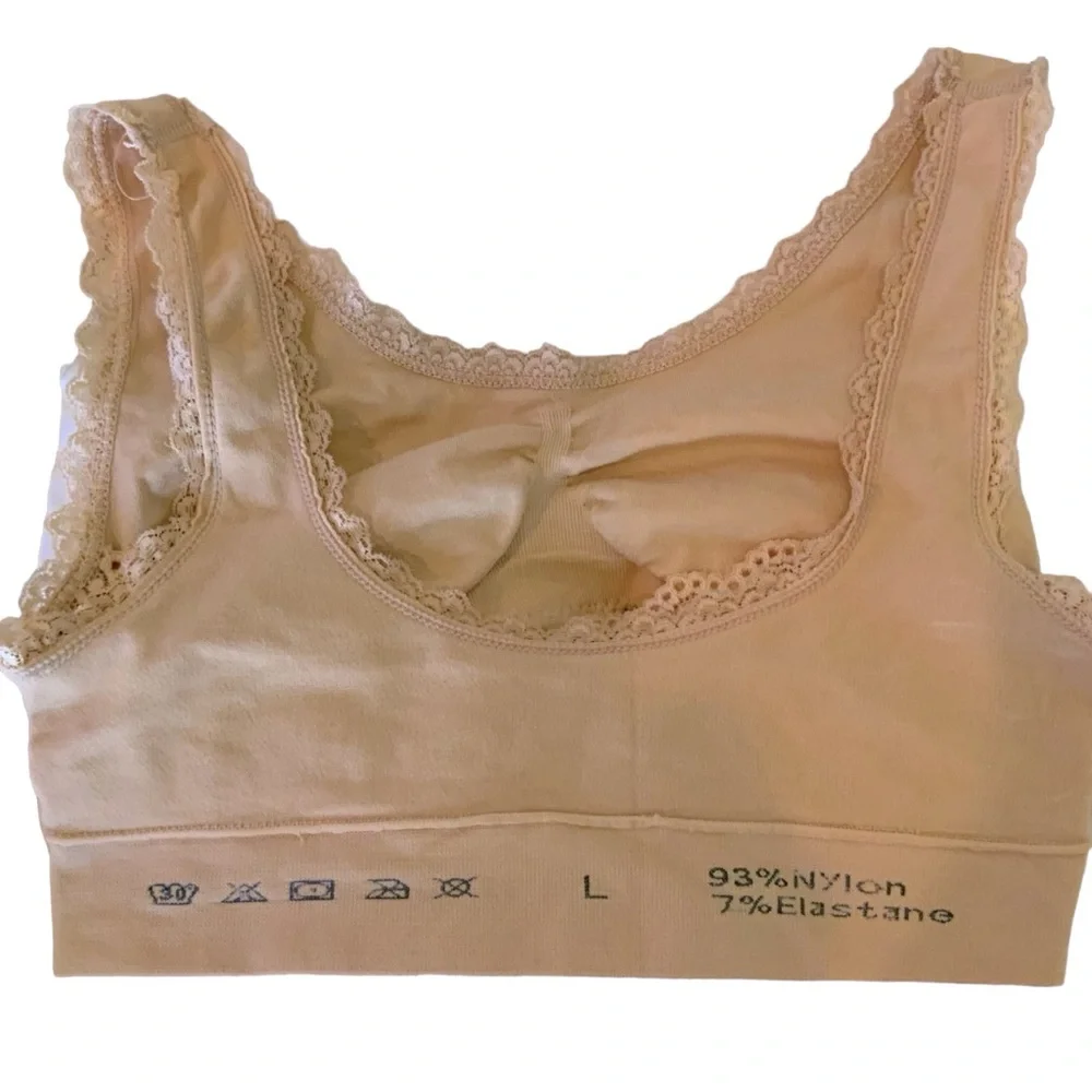 Sports Bra With Criss Cross Hook and Eye Lift Beige Removable Pads New Large
